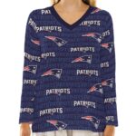 New England Patriots Zubaz All-Over Print Women's Loose V-Neck T-Shirt With Long Sleeve - Image 2