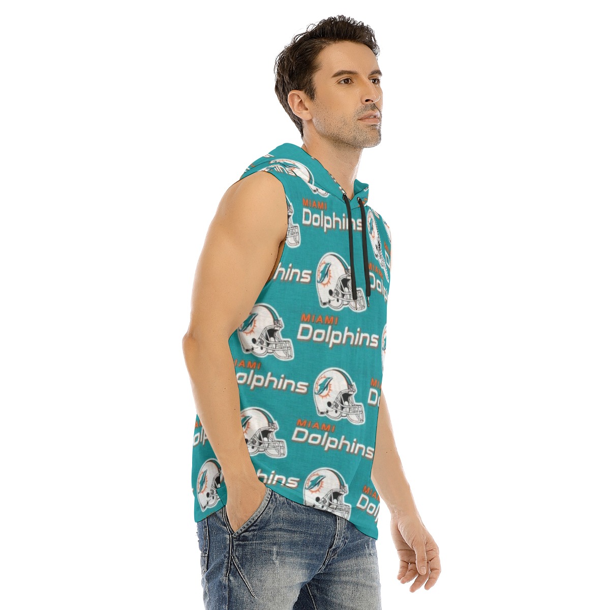 Miami Dolphins Zubaz All-Over Print Men's Tank Hooded Vest - Image 3