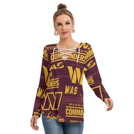 Washington Commanders Redskins Women's Long Sleeve Neckline Tie Sweatshirt