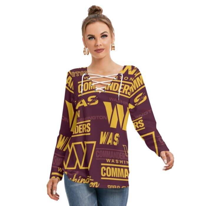 Washington Commanders Redskins Women's Long Sleeve Neckline Tie Sweatshirt - Image 1