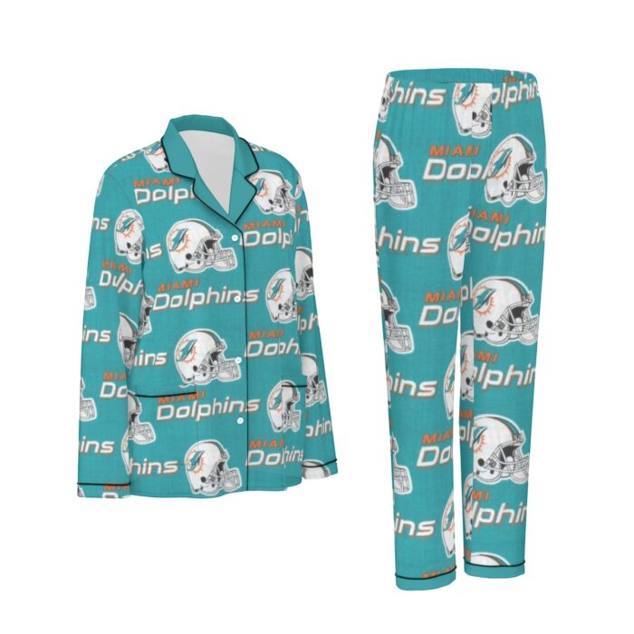 Miami Dolphins Zubaz All-Over Print Women's Long Sleeve Pajama Set With Black Contrast Piping - Image 8