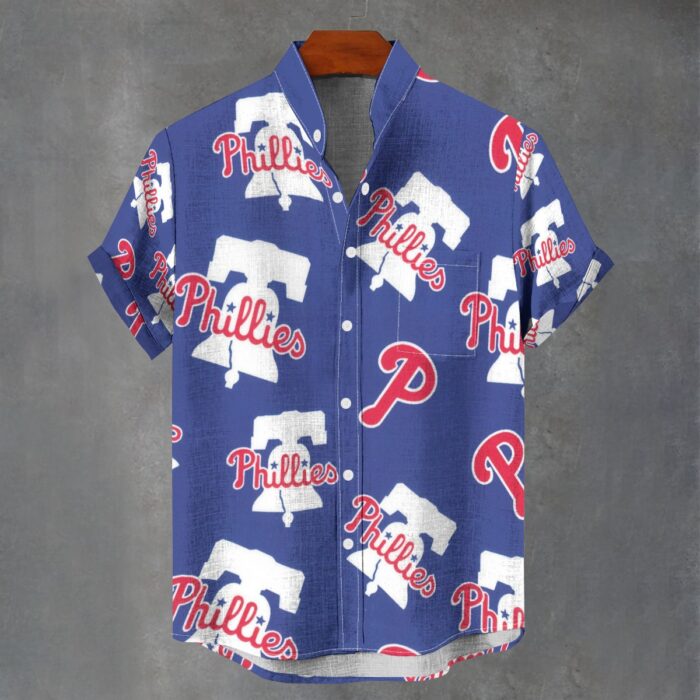 Philadelphia Phillies Men's Stand Collar Shirt|110GSM Imitation Flax - Image 1