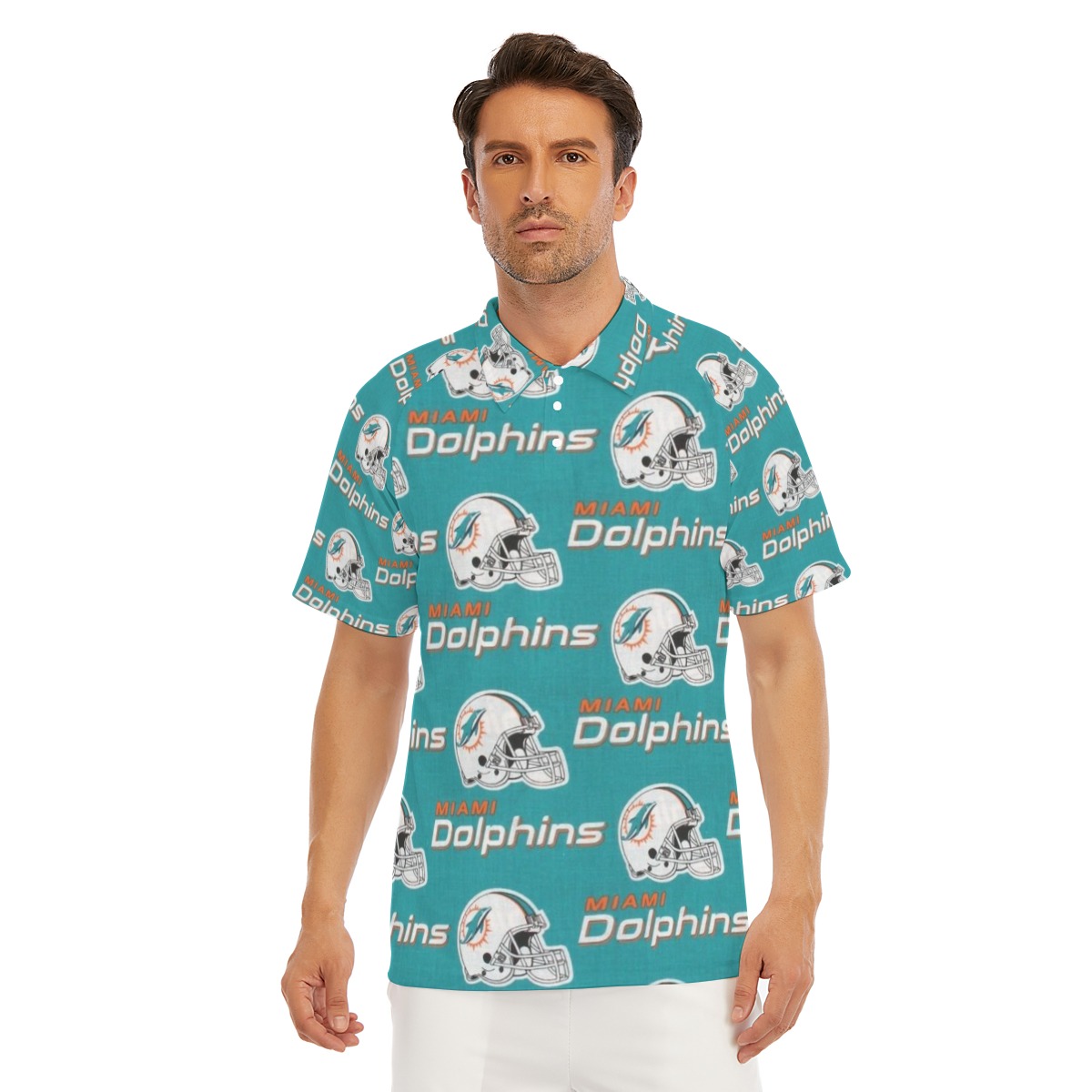 Miami Dolphins Zubaz All-Over Print Men's Short Sleeve Polo Shirt With Button Closure - Image 6