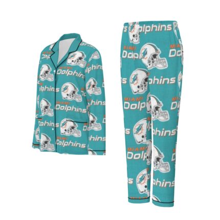 Miami Dolphins Zubaz All-Over Print Women's Long Sleeve Pajama Set With Black Contrast Piping