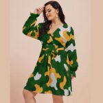 Green Bay Packers All-Over Print Women's V-neck Dress With Waistband(Plus Size) - Image 3