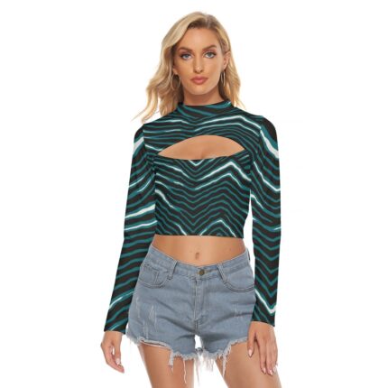 Philadelphia Eagles Zubaz All-Over Print Women's Hollow Chest Keyhole Tight Crop Top