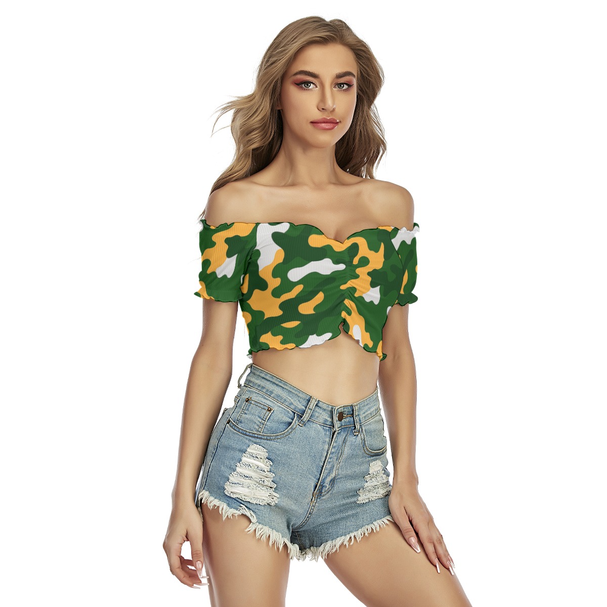 Green Bay Packers All-Over Print Women's One-shoulder Off-the-navel Short Sleeve T-shirt - Image 2