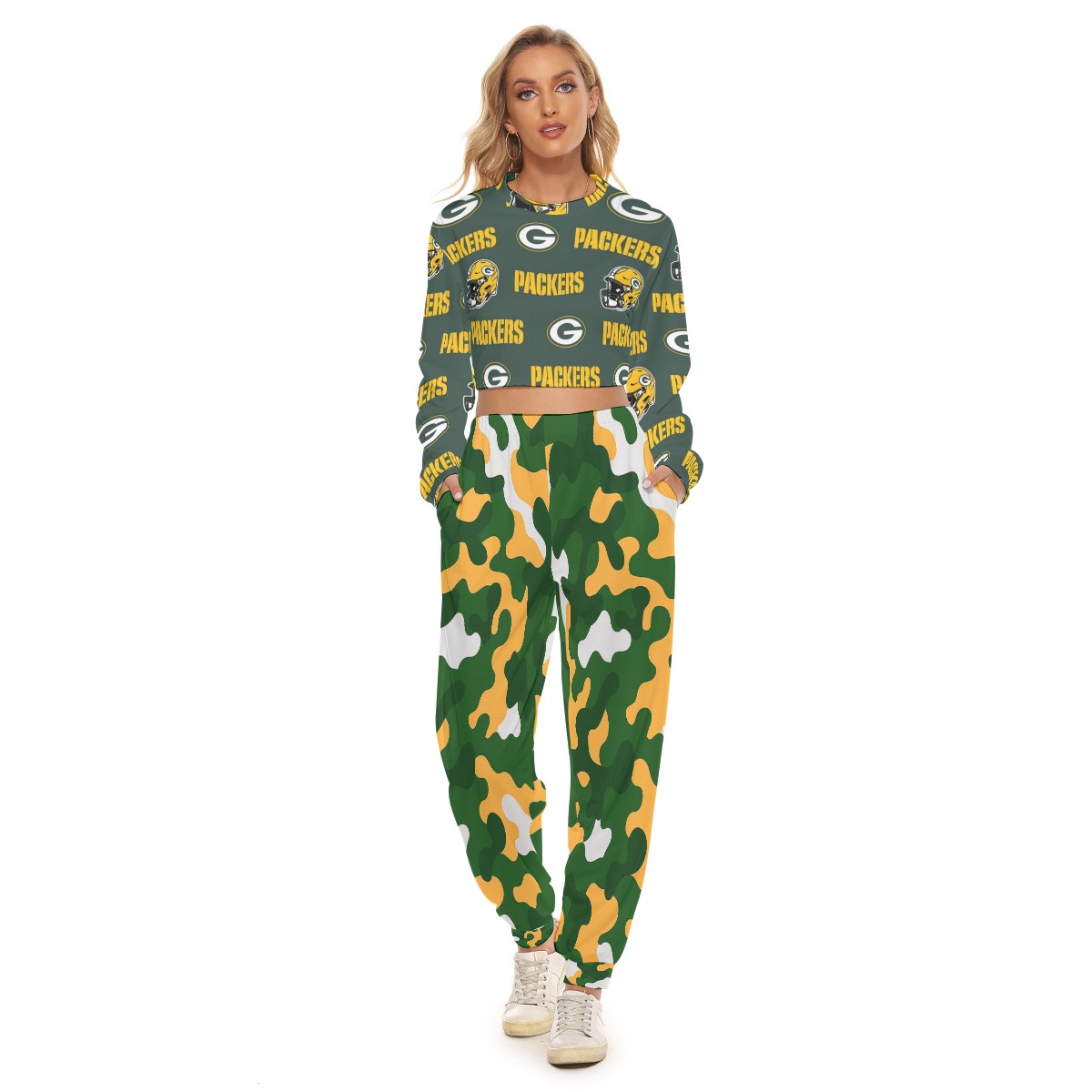 Green Bay Packers All-Over Print Women's Crop Sweatshirt Suit - Image 4