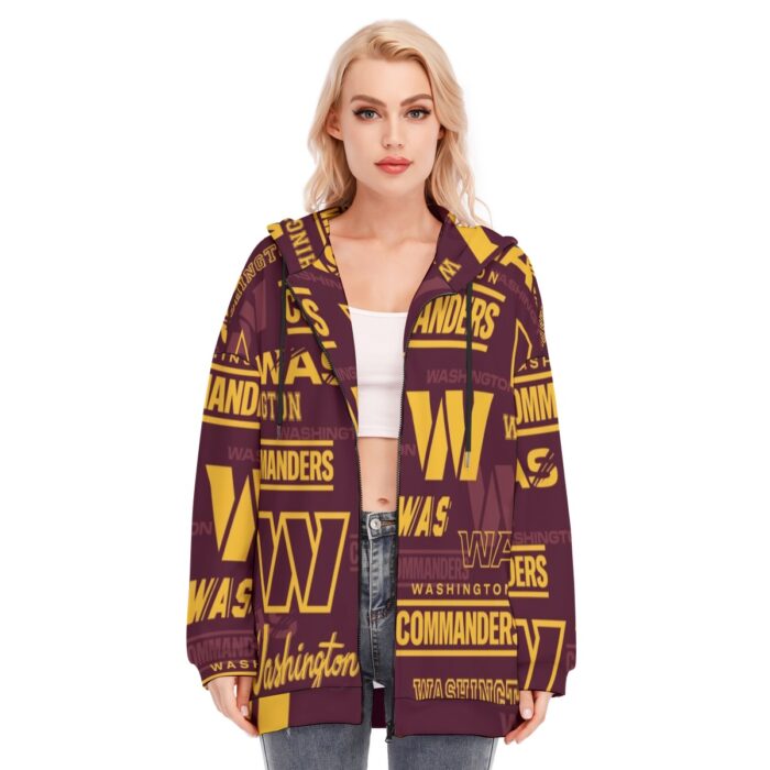 Washington Commanders Redskins Women's Long Hoodie with Zipper Closure - Classic Style Scuba Fabric - Image 1