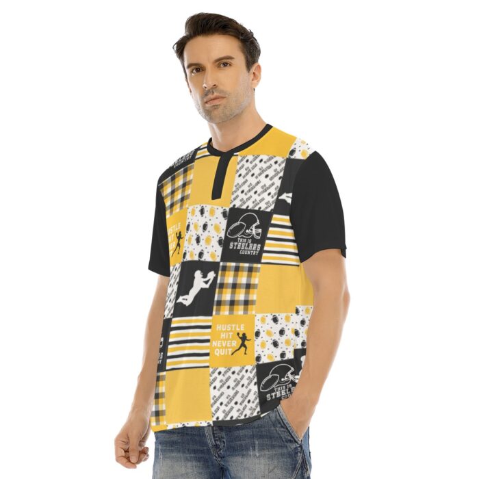 Pittsburgh Steelers Zubaz All-Over Print Men's Short Sleeve T-shirt With Button Closure - Image 2