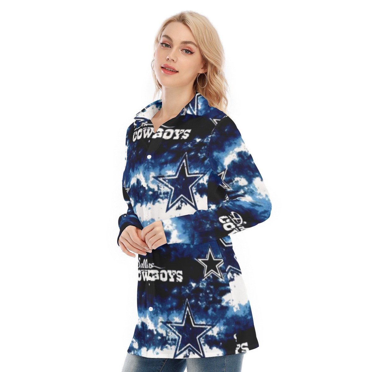 Dallas Cowboys Zubaz All-Over Print Women's Long Shirt |115GSM Cotton poplin - Image 2