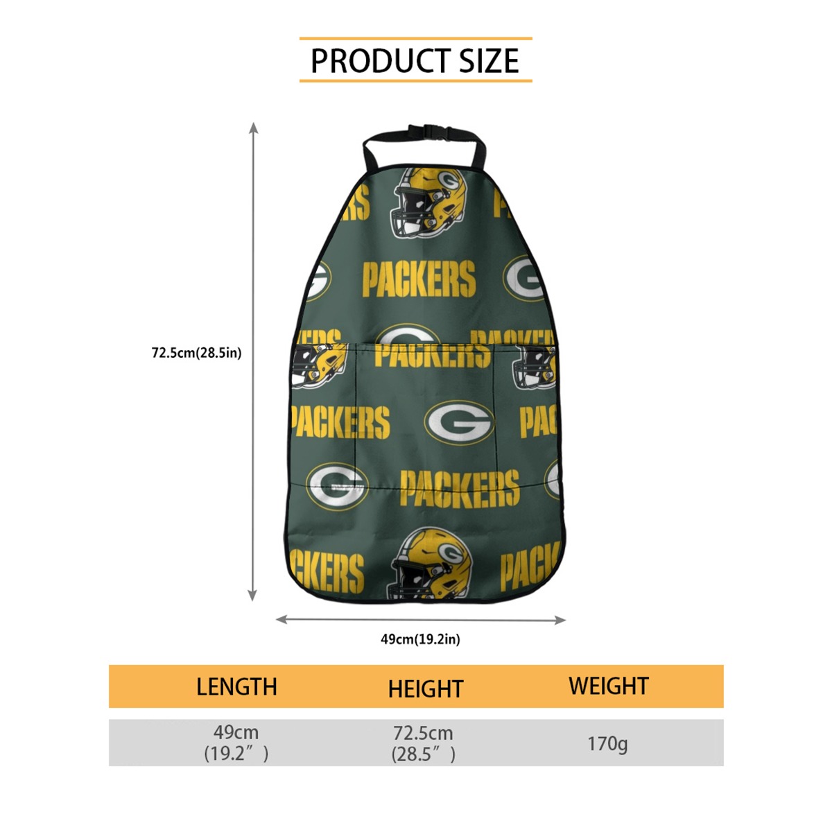 Green Bay Packers Car Seat Back Storage Bag