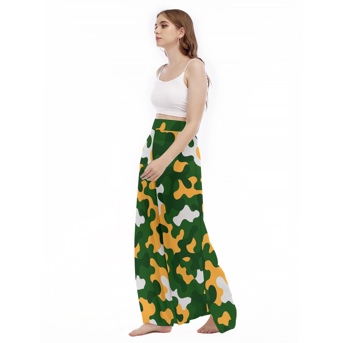 Green Bay Packers All-Over Print Women's High Waist Wide Leg Trousers