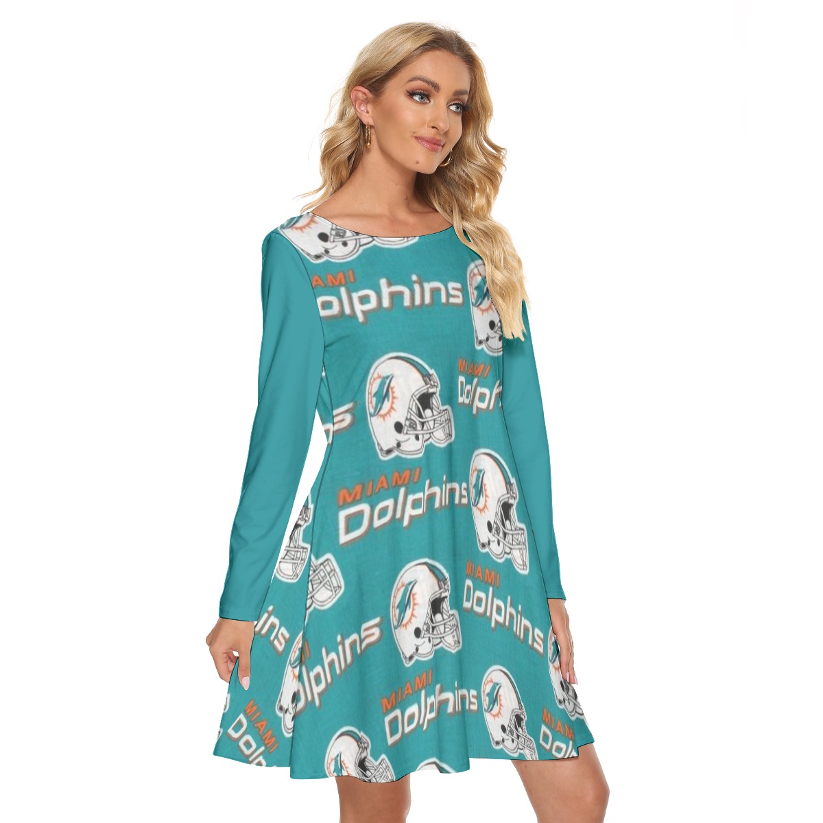 Miami Dolphins Zubaz All-Over Print Women's Crew Neck Dress - Image 2