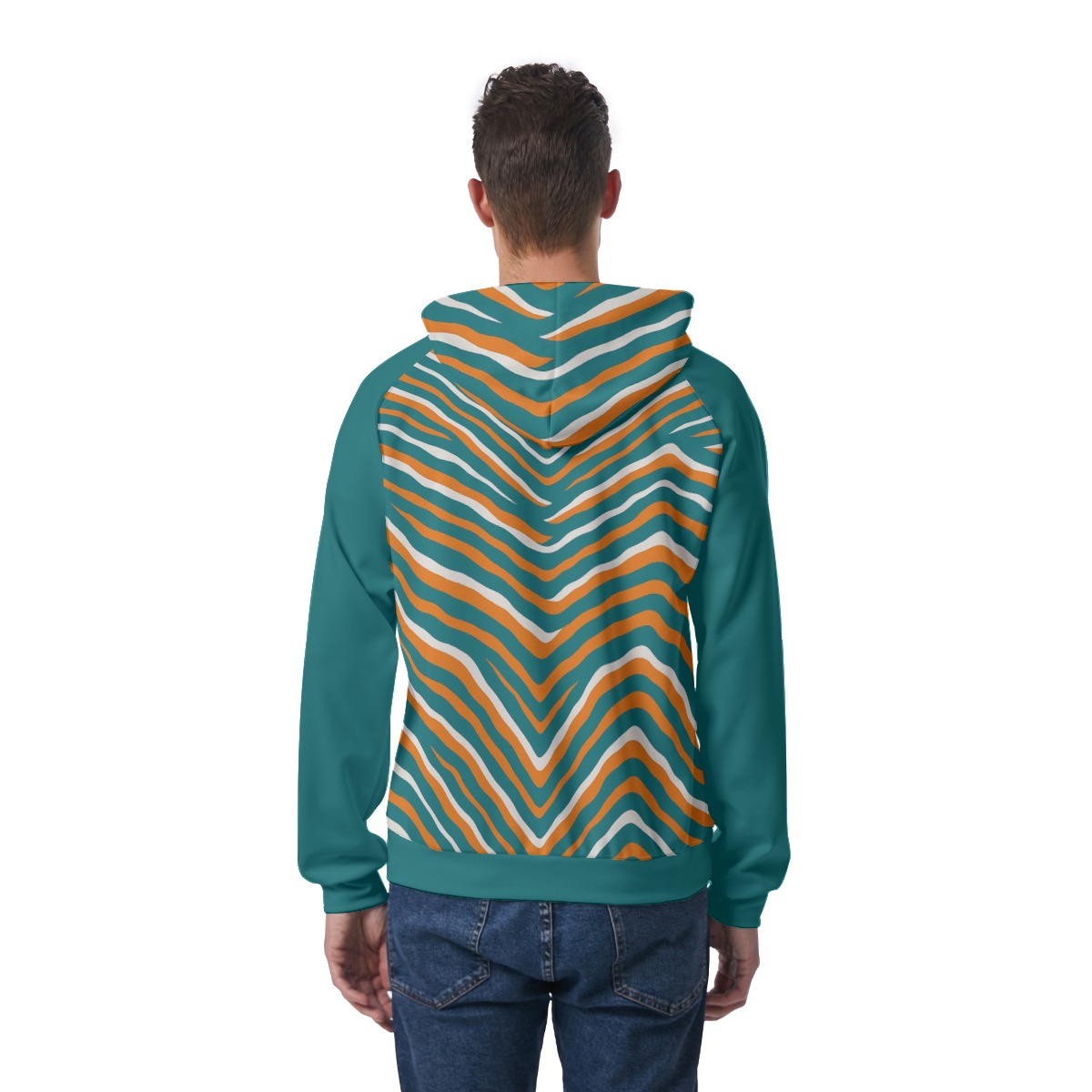 Miami Dolphins Zubaz All-Over Print Men's Raglan Pullover Hoodie - Image 3