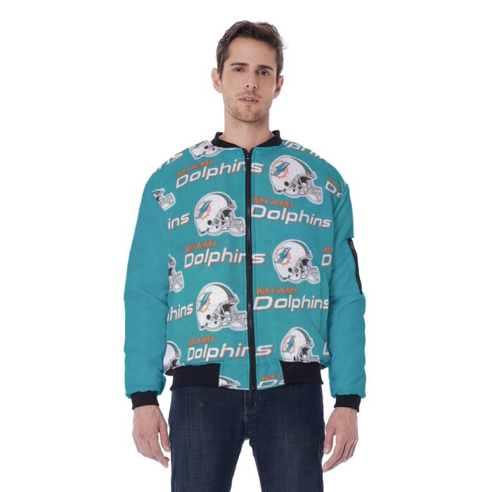 Miami Dolphins Zubaz All-Over Print Men's Bomber Jacket With Sleeve Pocket - Image 3