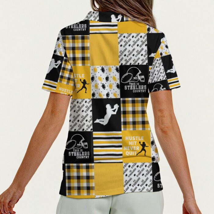Pittsburgh Steelers All-Over Print Women's Zip Polo Shirt With Short Sleeve - Image 2