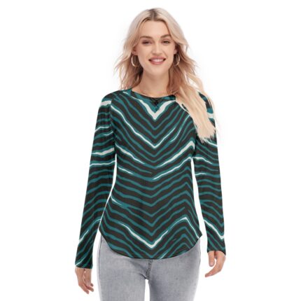 Philadelphia Eagles Zubaz All-Over Print Women's Raglan Sleeves U-Shaped Hem Long Sleeves Blouse