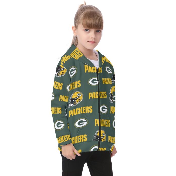 Green Bay Packers All-Over Print Kid's Heavy Fleece Zip Up Hoodie - Image 2
