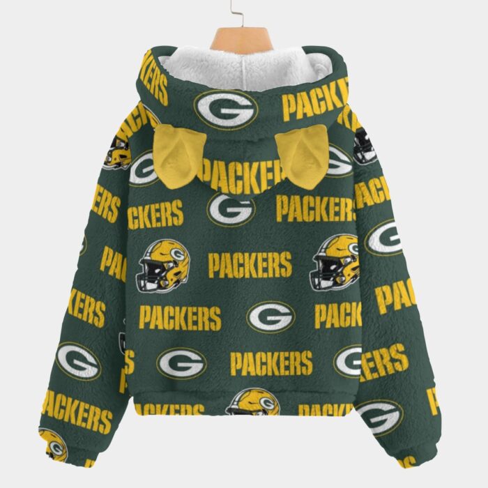 Green Bay Packers All-Over Print Kid’s Borg Fleece Sweatshirt With Ear - Image 1
