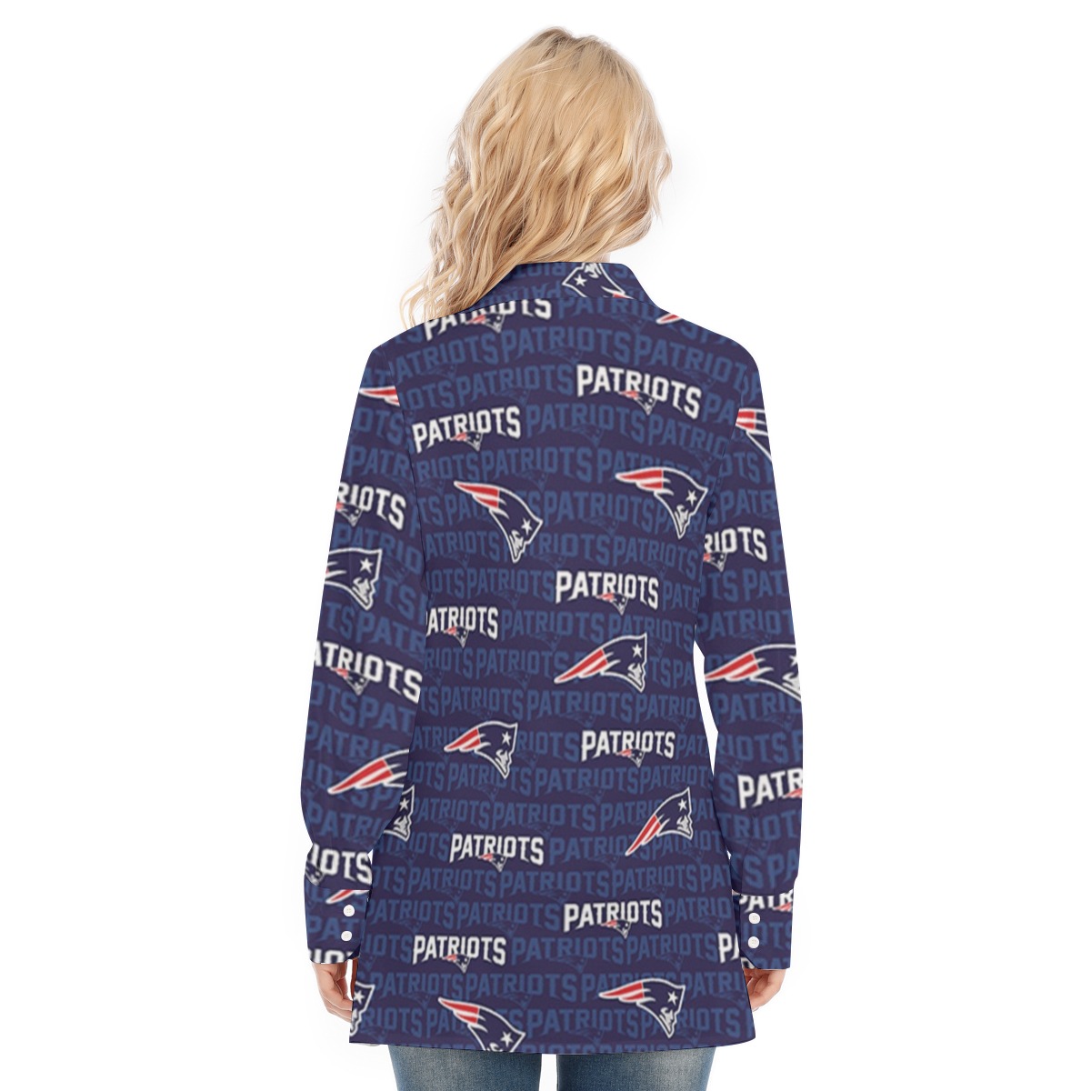 New England Patriots All-Over Print Women's Long Shirt |115GSM Cotton poplin - Image 2