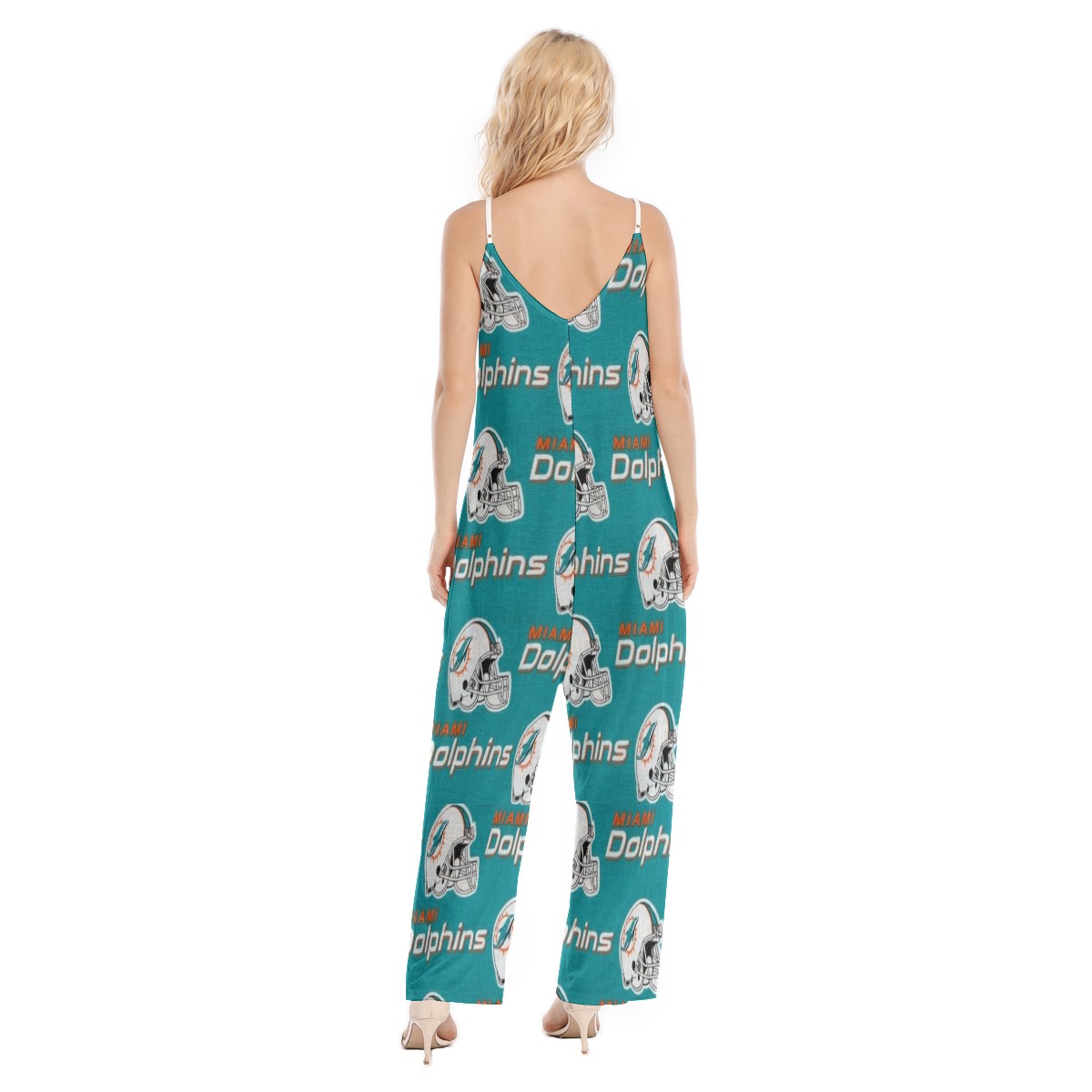 Miami Dolphins Zubaz All-Over Print Women's Loose Cami Jumpsuit - Image 4