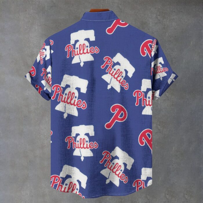 Philadelphia Phillies Men's Stand Collar Shirt|110GSM Imitation Flax - Image 2