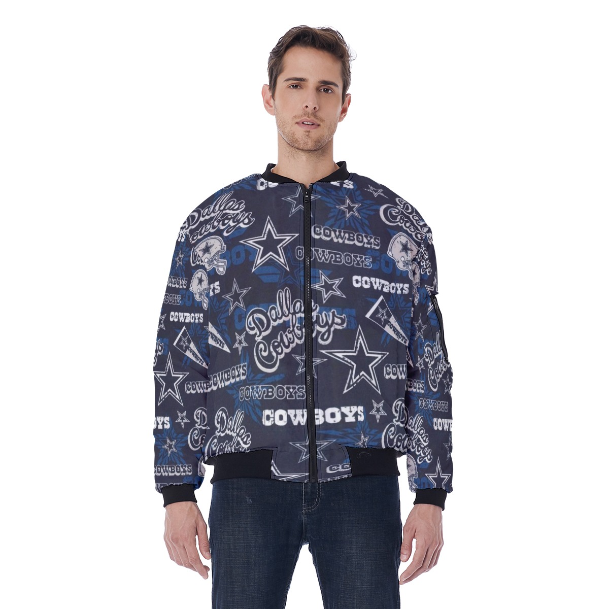 Dallas Cowboys Zubaz All-Over Print Men's Bomber Jacket With Sleeve Pocket - Image 4