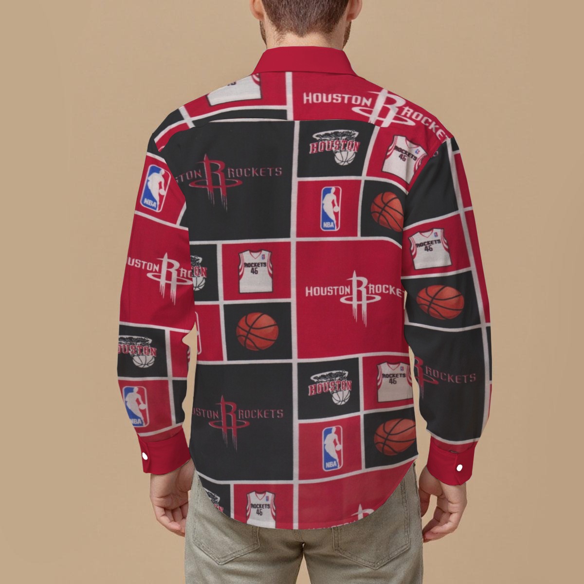 Houston Rockets Men's Slim Fit Long Sleeve Shirt - Image 2