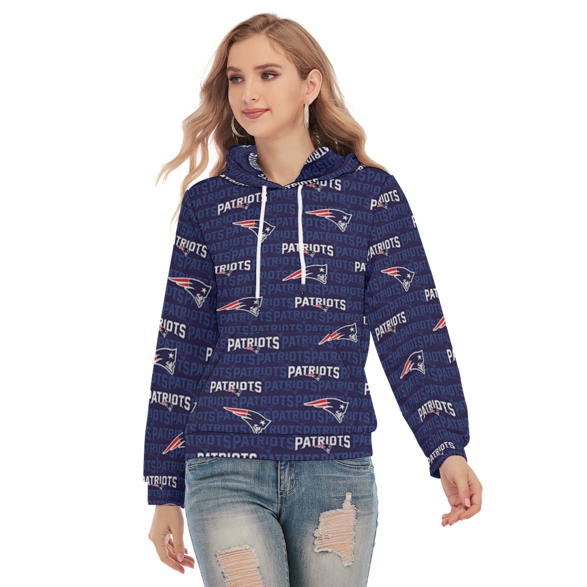 New England Patriots All-Over Print Women's Slim Pullover Hoodie - Image 3