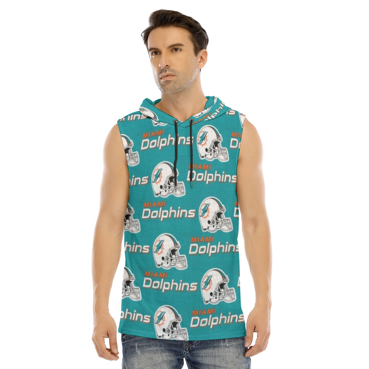 Miami Dolphins Zubaz All-Over Print Men's Tank Hooded Vest - Image 4