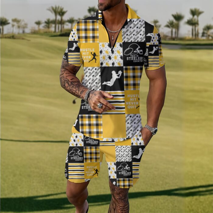 Pittsburgh Steelers All-Over Print Men's Polo Sportswear Set - Image 2