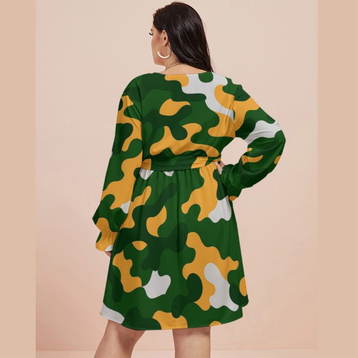 Green Bay Packers All-Over Print Women's V-neck Dress With Waistband(Plus Size) - Image 4