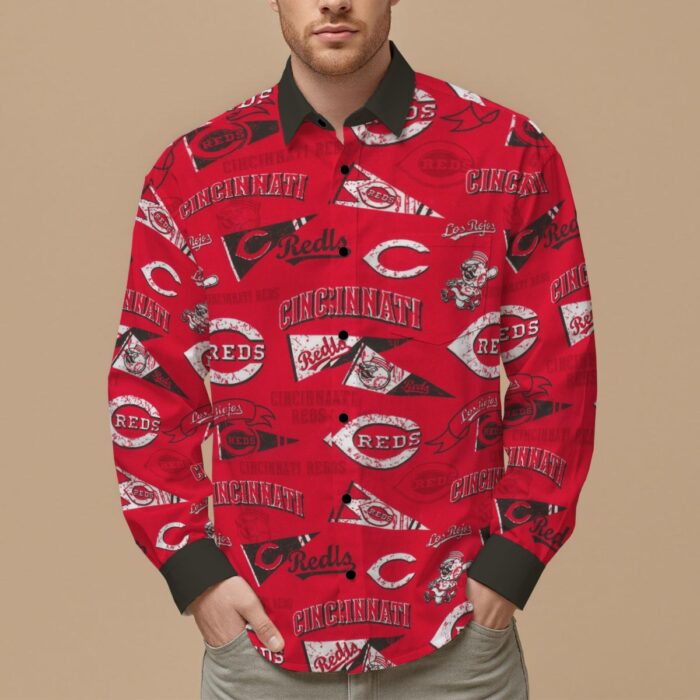 Cincinnati Reds Men's Slim Fit Long Sleeve Shirt - Image 1