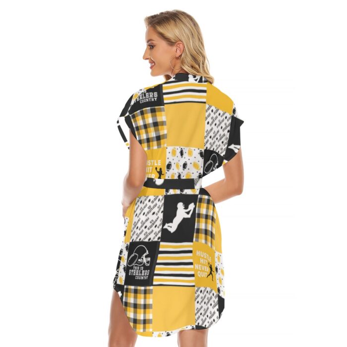 Pittsburgh Steelers All-Over Print Women's Stand-up Collar Casual Dress With Belt - Image 3