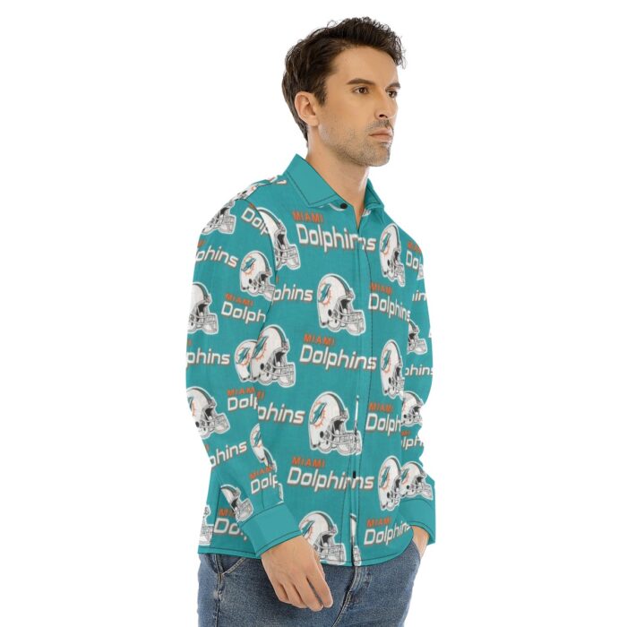 Miami Dolphins Zubaz All-Over Print Men's Lapel Collar Shirt With Concealed Placket - Image 4
