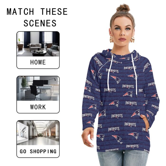 New England Patriots All-Over Print Women's Hoodie With Double Hood - Image 4
