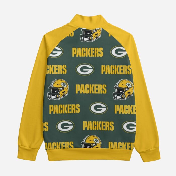 Green Bay Packers All-Over Print Unisex Stand Up Collar Jacket With Raglan Sleeve | 310GSM Cotton - Image 3