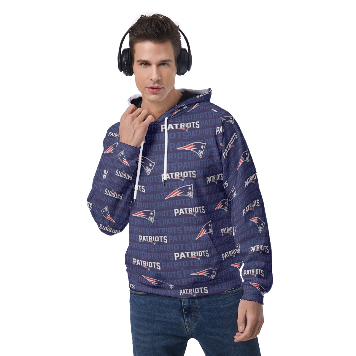 New England Patriots All-Over Print Men's Raglan Pullover Hoodie - Image 3