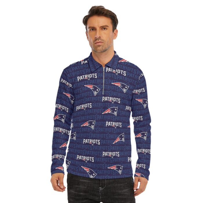 New England Patriots Zubaz All-Over Print Men's Lapel T-shirt With Neckline Zipper Closure - Image 7