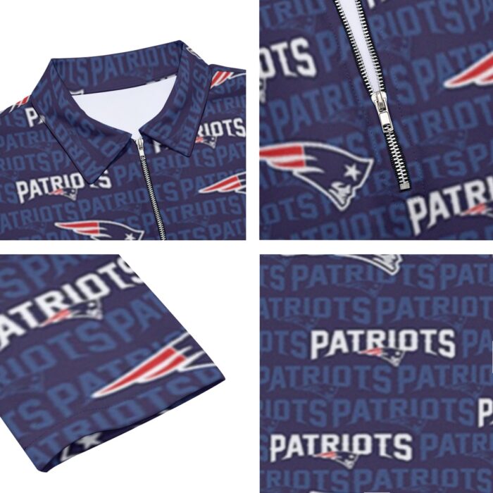 New England Patriots Zubaz All-Over Print Men's Lapel T-shirt With Neckline Zipper Closure - Image 2