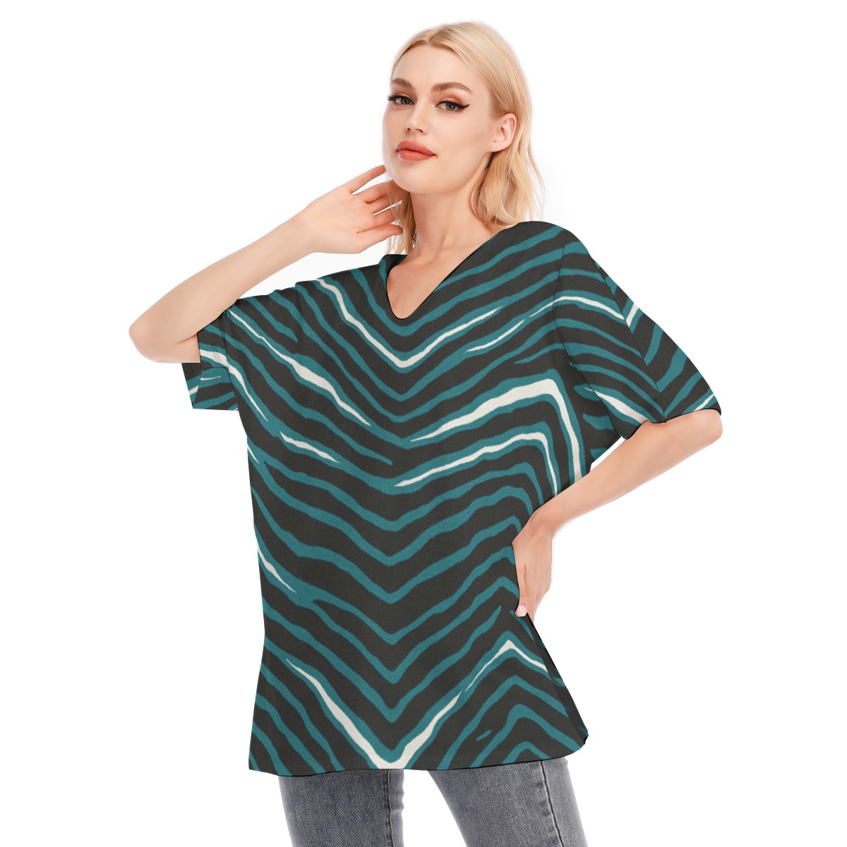 Philadelphia Eagles Zubaz All-Over Print Women's Bat Sleeves Blouse | 190GSM Cotton - Image 3