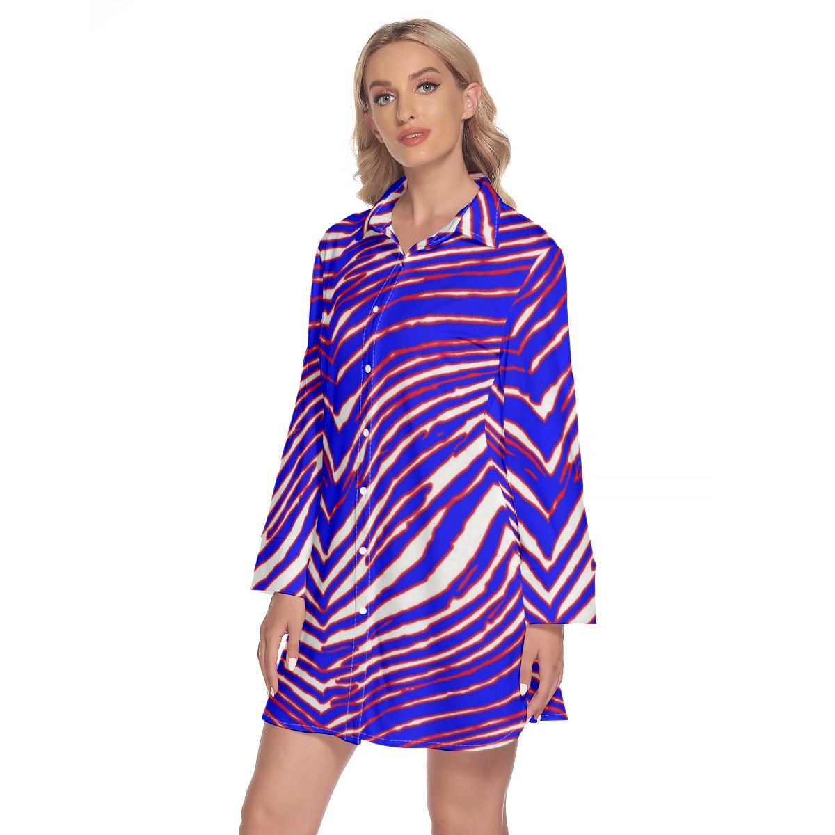 Buffalo Bills Zubaz All-Over Print Women's Lapel Shirt Dress With Long Sleeve - Image 3