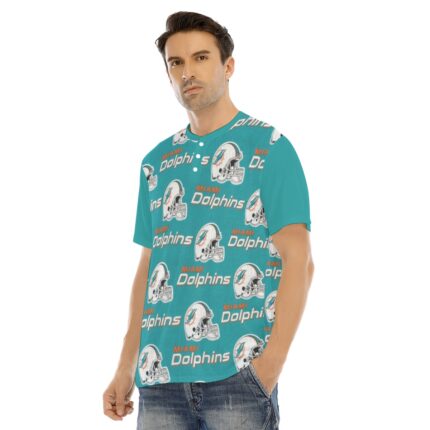 Miami Dolphins Zubaz All-Over Print Men's Short Sleeve T-shirt With Button Closure