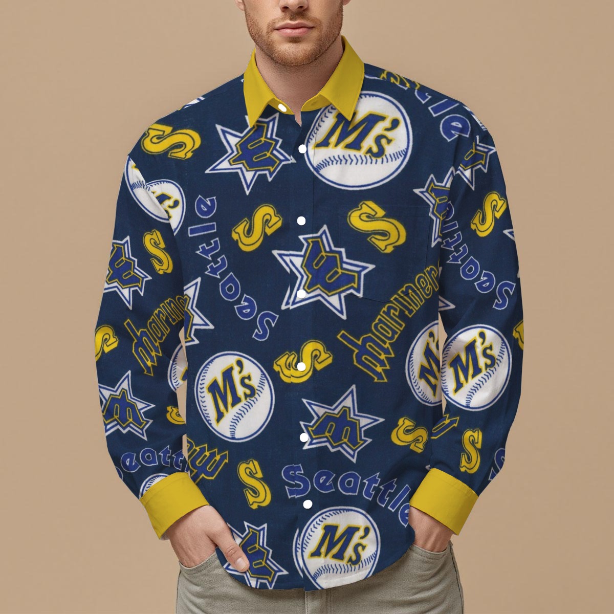 Seattle Mariners Men's Slim Fit Long Sleeve Shirt