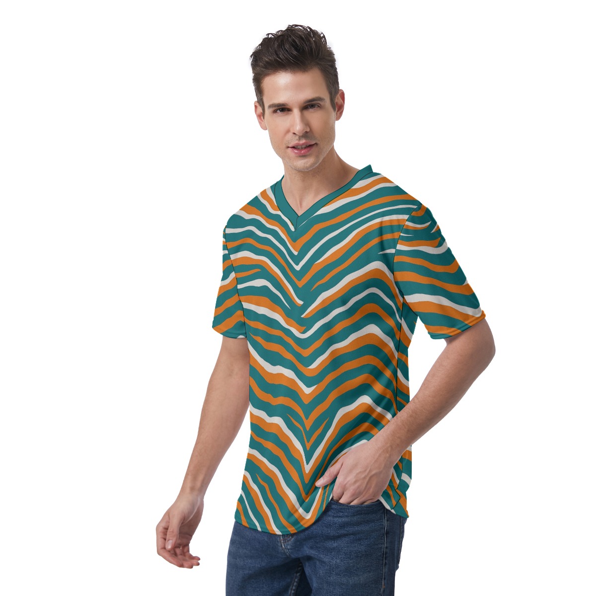 Miami Dolphins Zubaz All-Over Print Men's V-Neck T-Shirt - Image 2