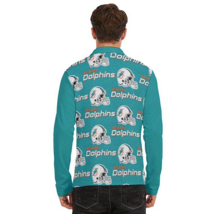 Miami Dolphins Zubaz All-Over Print Men's Lapel T-shirt With Neckline Zipper Closure - Image 4