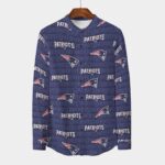New England Patriots All-Over Print Men's Stand Collar Shirt With Long Sleeve|110GSM Imitation Flax - Image 2