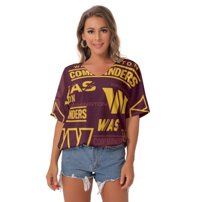 Washington Commanders Women's Bat Sleeves V-Neck Blouse - Image 1