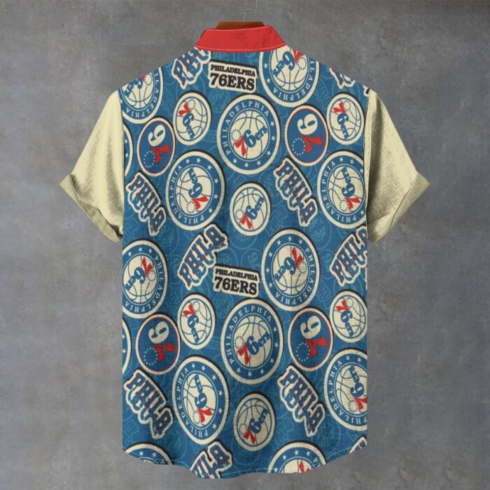 Philadelphia 76ers Men's Stand Collar Shirt|110GSM Imitation Flax - Image 2